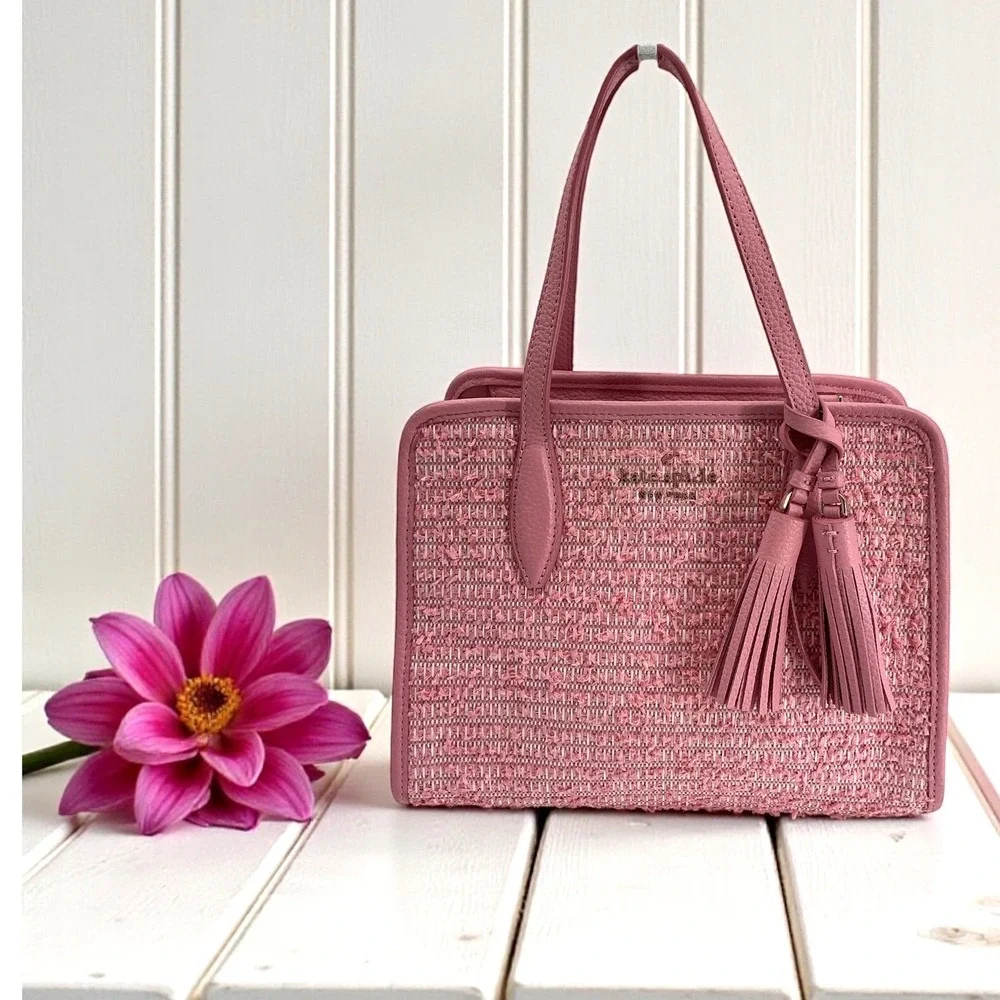 Kate Spade New York Pink Woven Leather Tassel‎ Satchel Handbag Purse